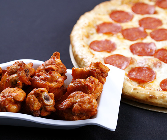 hot and fresh pizza and chicken wings combo